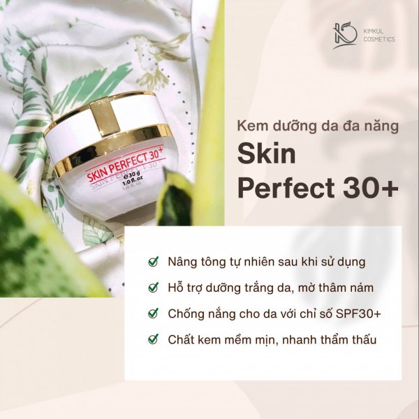 Kem dưỡng trắng da mặt ngừa mụn chuyên sâu KimKul Skin Perfect 30+ 30G - Giúp da trắng sáng, mịn màng, và trẻ hóa làn da - Màu sắc Trắng Size 30G