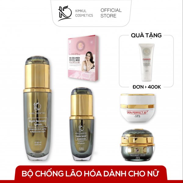  Bộ chống lão hóa dành cho Nữ KimKul bao gồm : Night Recovery 60ml + Dark Spot Remover 30ml+Face Night Cream 30G+Skin Perfect 30+ 30G + Hộp 8 Mặt nạ HA Collagen Bio-Cell Mask (Tặng SRM Nữ đơn > 400k ) - Màu sắc Đa sắc Size COMBO