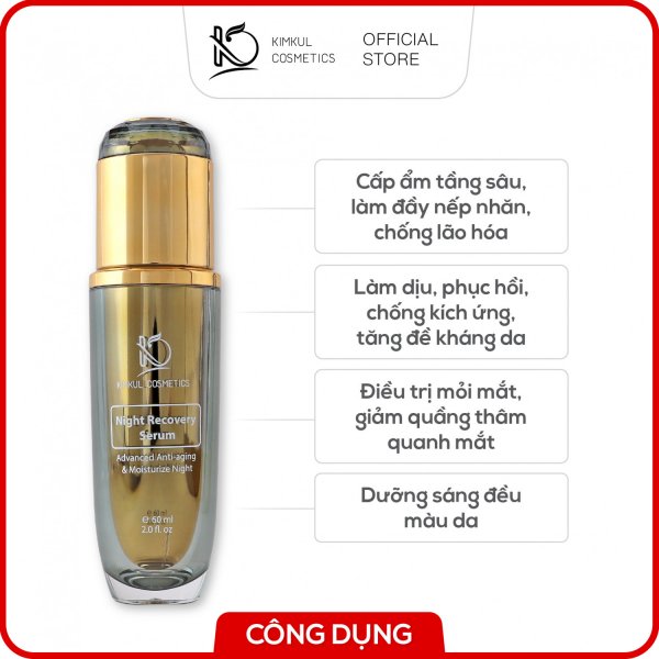 Serum dưỡng da Đêm KimKul Night Recovery 60ML - Dưỡng trắng da, giữ ẩm, chăm sóc da vào ban đêm - Màu sắc Vàng , Đen Dung tích 60ml