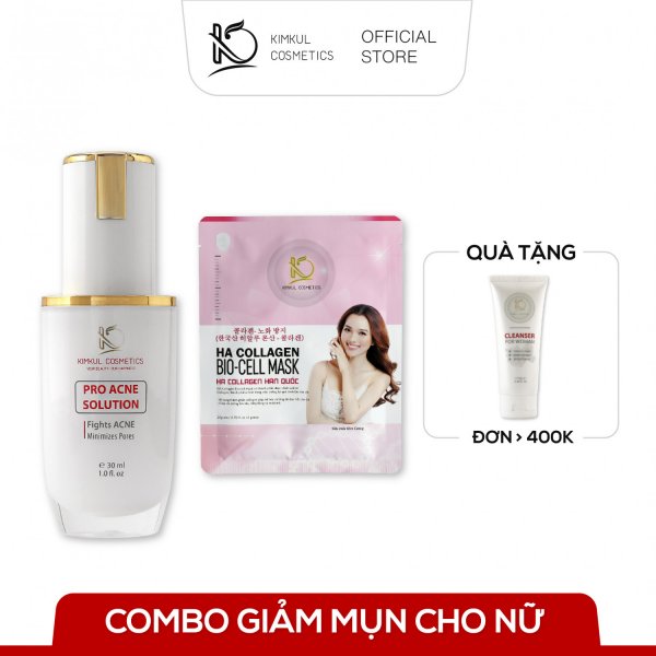  Combo giảm Mụn cho Nữ gồm : Hộp 8 mặt nạ HA Collagen Bio-Cell mask + Pro Acne Sulotion 30ml ( Tặng sữa rửa mặt Cleanser for Woman cho đơn trên 400k ) - Màu sắc Đa Sắc Size COMBO