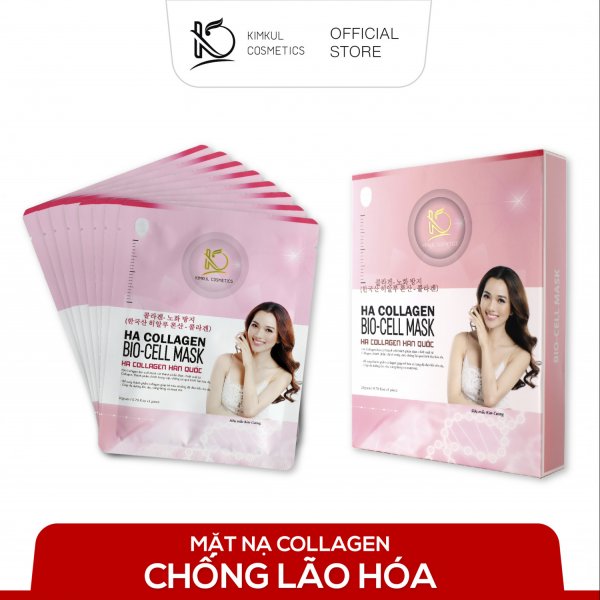 Mặt nạ Collagen Hàn Quốc KimKul HA Collagen Bio-Cell Mask - Mặt nạ Collagen chống lão hóa chuẩn Hàn Quốc dưỡng trắng, ngừa lão hóa - Màu sắc Hồng Khối lượng 1 Hộp ( 8 miếng )
