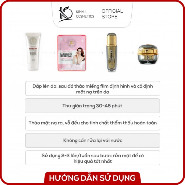 Mặt nạ Collagen Hàn Quốc KimKul HA Collagen Bio-Cell Mask - Mặt nạ Collagen chống lão hóa chuẩn Hàn Quốc dưỡng trắng, ngừa lão hóa - Màu sắc Hồng Khối lượng 1 Hộp ( 8 miếng )