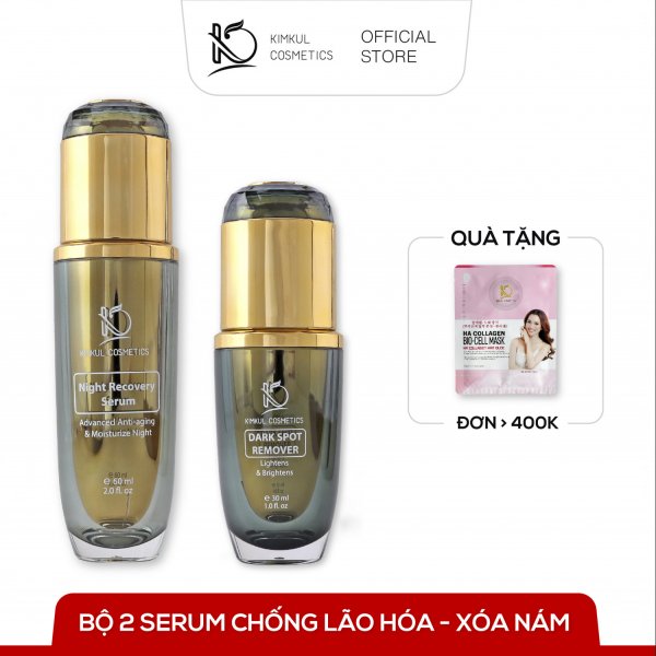 Bộ 2 Serum chống Lão Hóa - Xóa Nám bao gồm : Night Recovery 60Ml + Dark Spot Remover 30Ml ( Tặng mặt nạ HA Collagen Bio-Cell Mask ) - Màu sắc Vàng Đen Size COMBO 2 SERUM